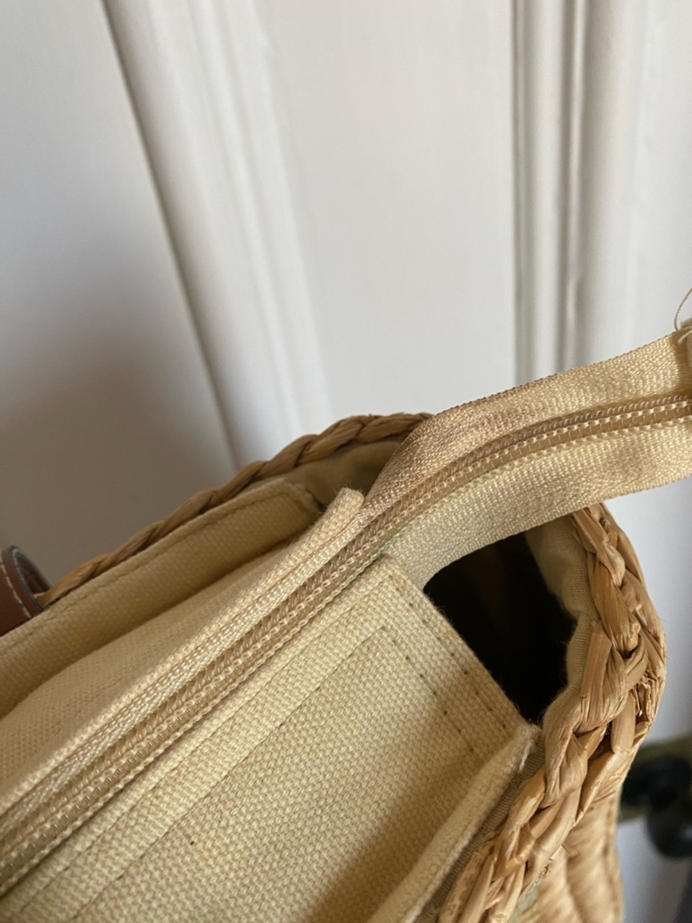 Vintage Woven Straw Tote with Rooster Panel - Brown, Tan, Blue, Green - Picture 8 of 10
